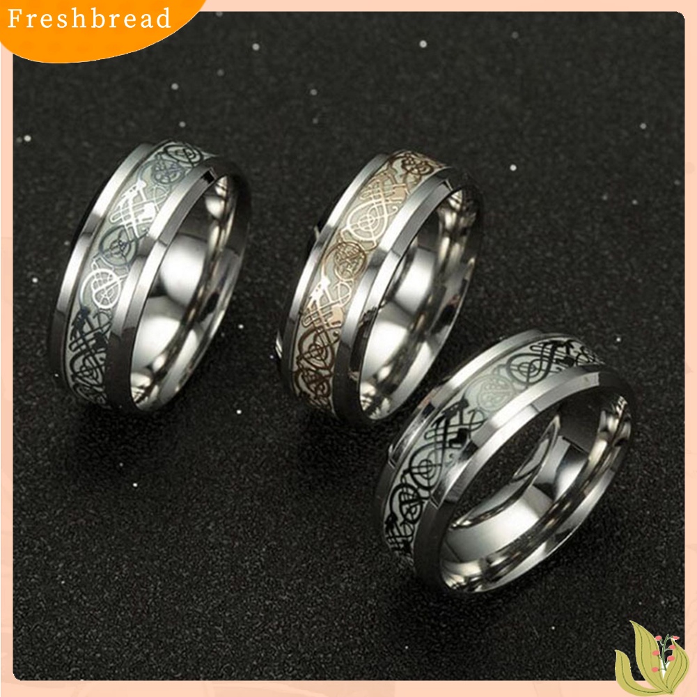 &lt; Freshbread &gt; Cincin Band Klasik Bahan Stainless Steel Desain Naga Luminous Vintage Untuk Pria Wanita