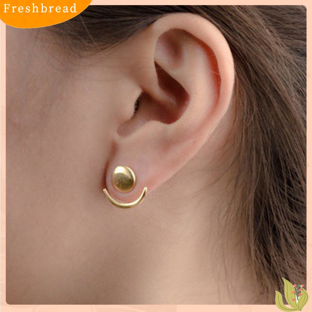 &lt; Freshbread &gt; Anting Stud Jaket Telinga Geometris Bulat Fase Bulan Sabit Untuk Hadiah Wanita