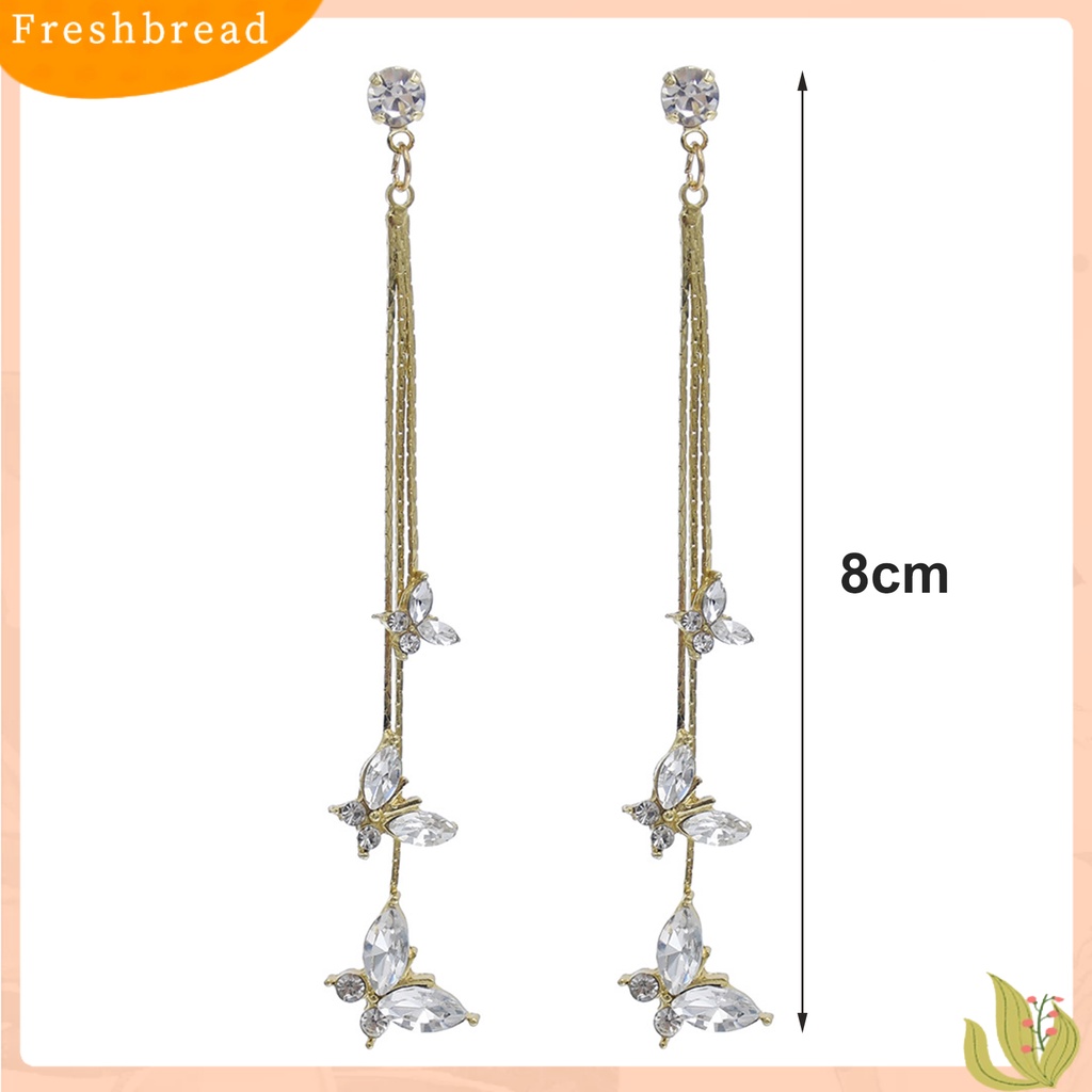 &lt; Freshbread &gt; 1pasang Wanita Anting Kupu-Kupu Jumbai Perhiasan Bersinar Kristal Imitasi Menjuntai Anting Pacaran