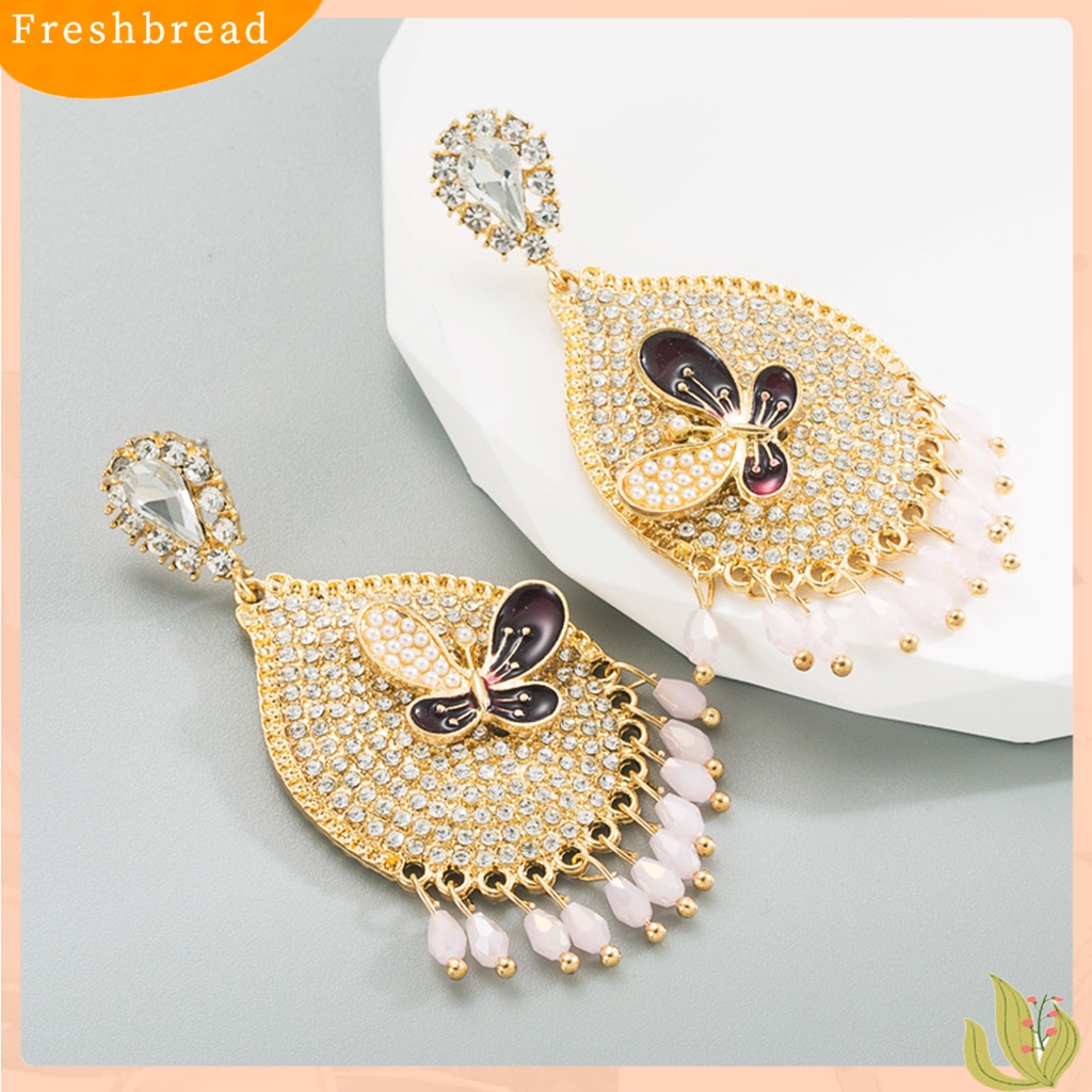 &lt; Freshbread &gt; 1pasang Anting Anting Tetes Fashion Berbentuk Teardrop Berkilau catching Untuk Pakaian Sehari-Hari