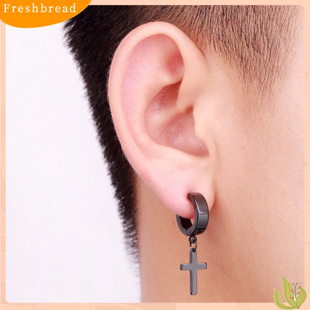 &lt; Freshbread &gt; 1Pc Unisex Menjuntai Anting Cross Hip Hop Perhiasan Simple Bright Luster Hoop Earring Untuk Pesta