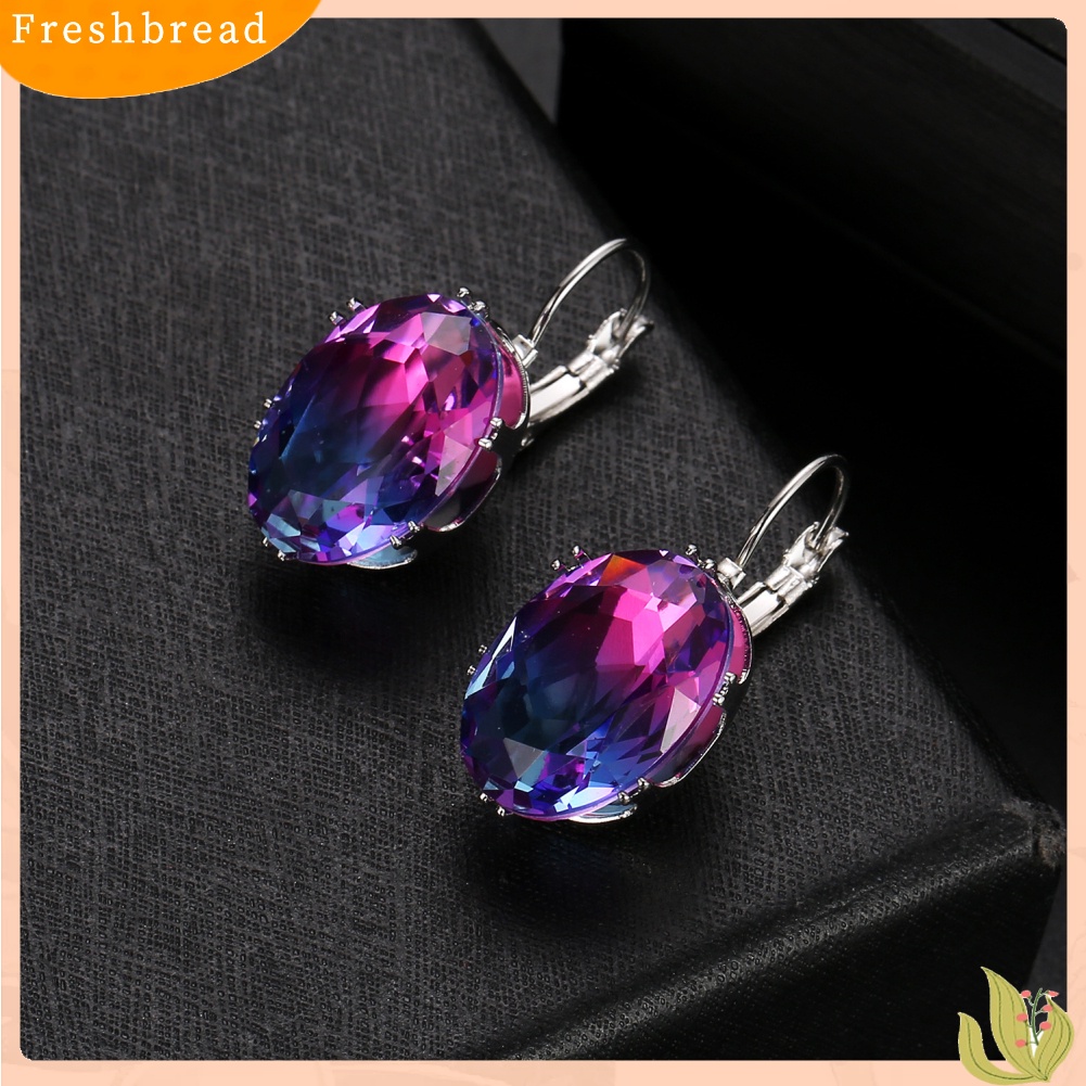 &lt; Freshbread &gt; Fashion Wanita Oval Cubic Zirconia Hias Menjuntai Leverback Earrings Perhiasan Hadiah