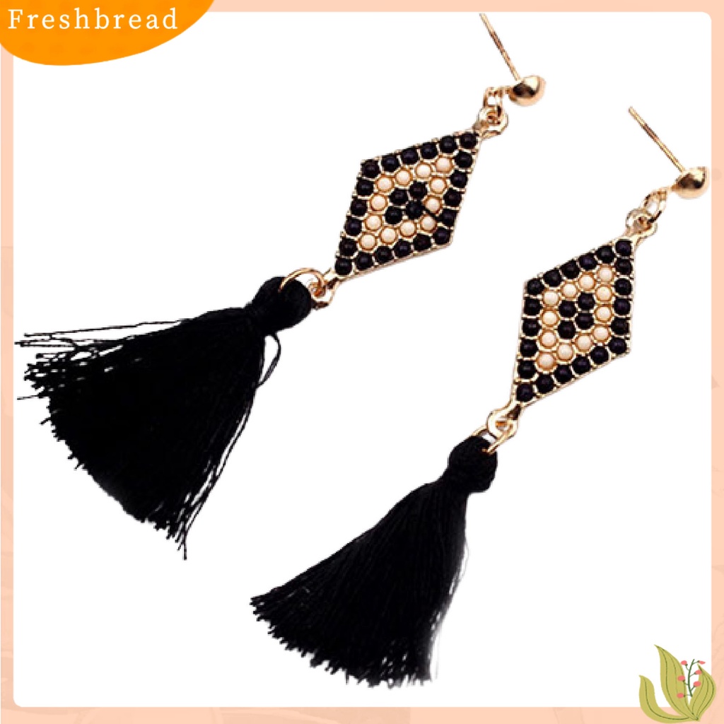 &lt; Freshbread &gt; 1pasang Ear Studs Gaya Folk Elegan Bentuk Rhombic Thread Fringed Earrings Untuk Hadiah