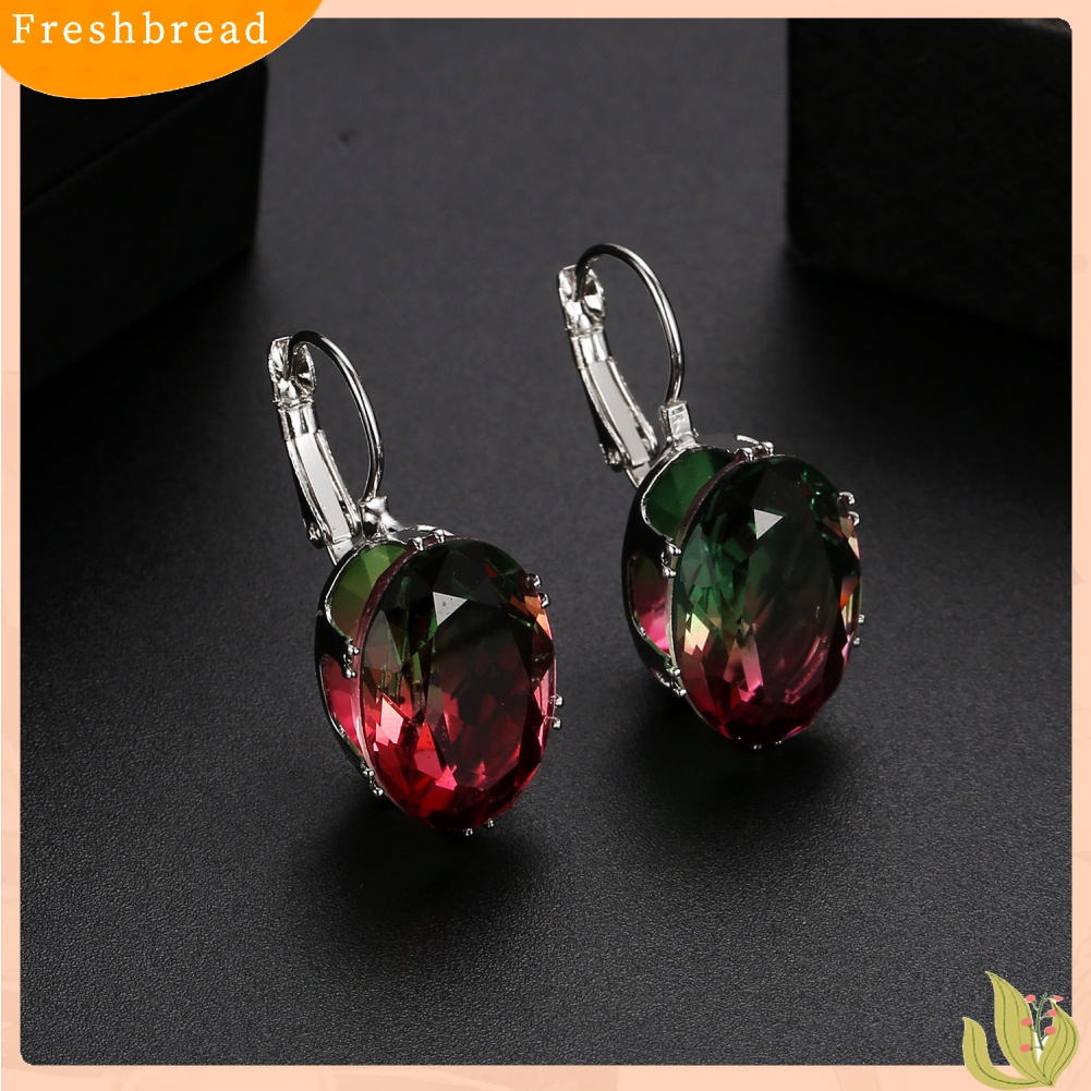 &lt; Freshbread &gt; Fashion Wanita Oval Cubic Zirconia Hias Menjuntai Leverback Earrings Perhiasan Hadiah