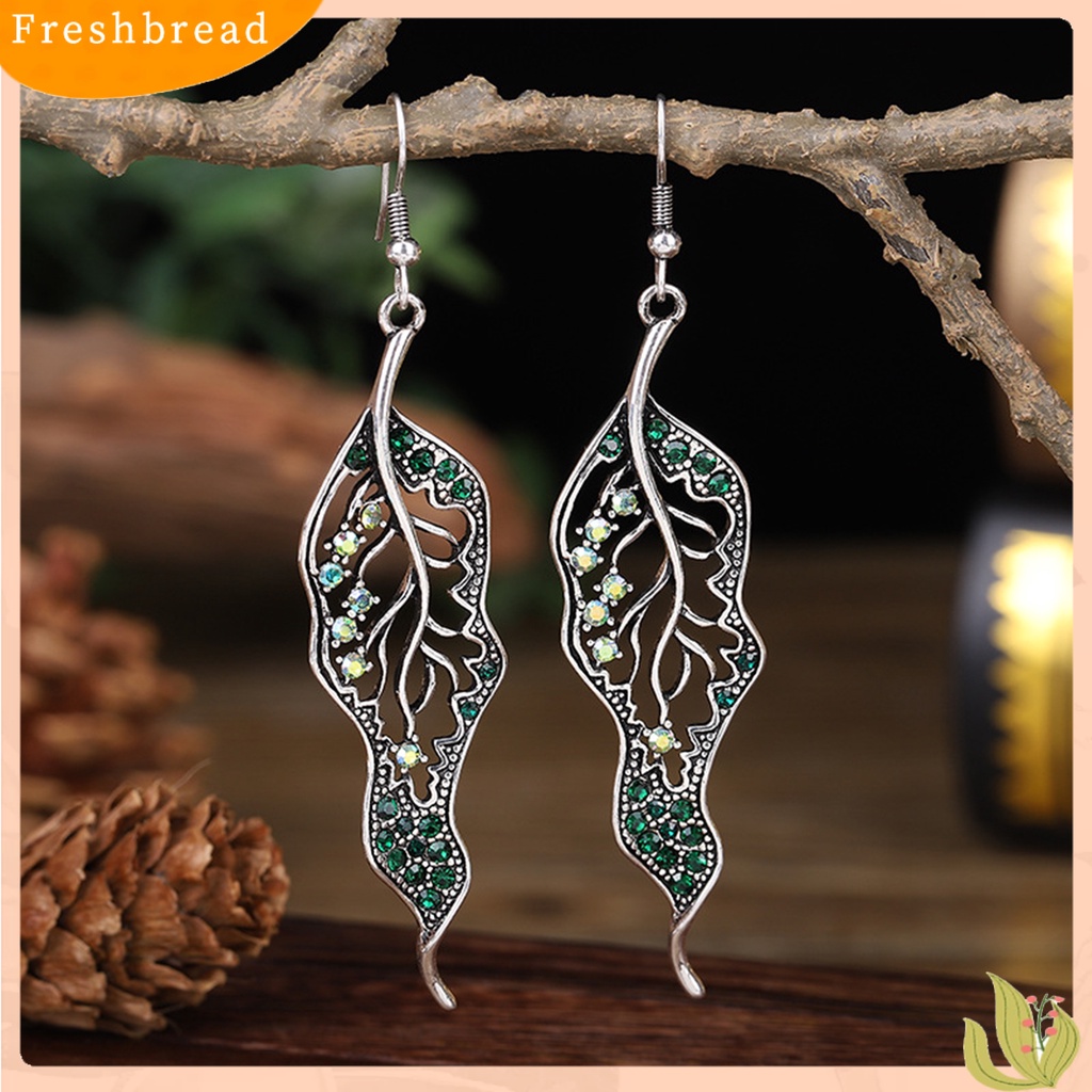 &lt; Freshbread &gt; 1pasang Anting Kait Daun Berwarna Berlian Imitasi Perhiasan Electroplated Tahan Lama Drop Earrings Untuk Pernikahan