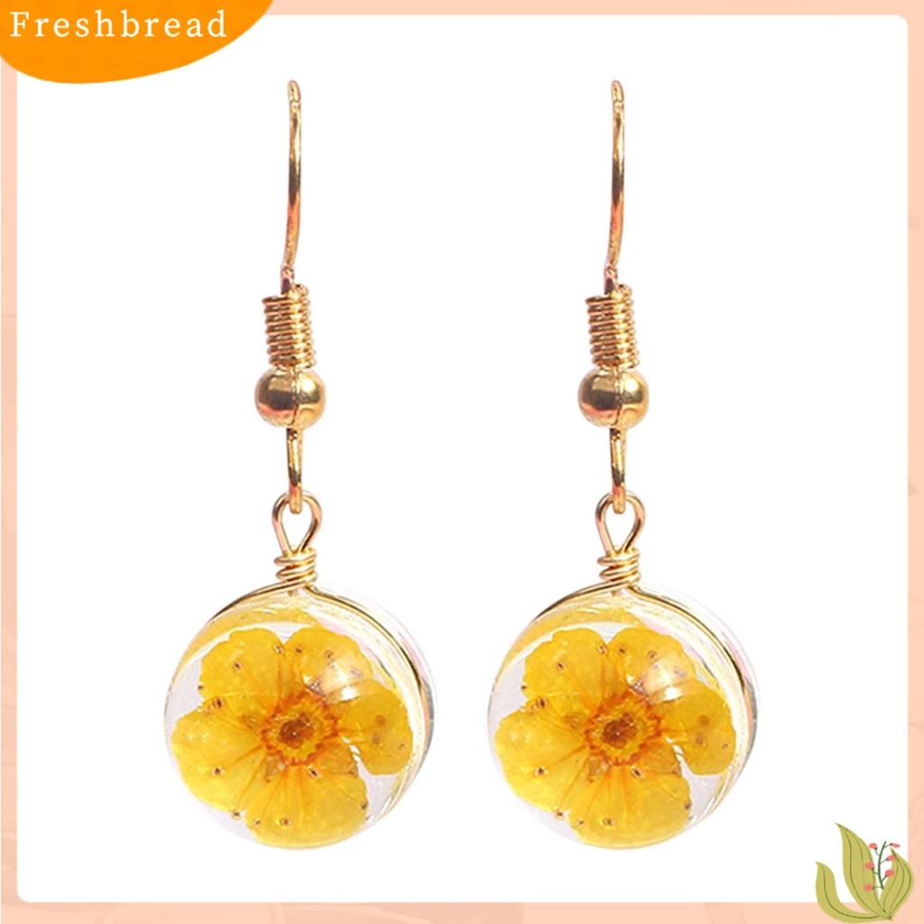 &lt; Freshbread &gt; Wanita Fashion Bola Bentuk Bulat Kait Anting Desain Bunga Menjuntai Perhiasan Hadiah