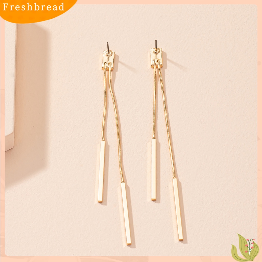 &lt; Freshbread &gt; 1pasang Anting Wanita Warna Vibrant Gaya Sederhana Mengkilap Anti-Oksidasi Friendly Untuk Kulit Hias Tembaga Rumbai Panjang Geometris Persegi Drop Earrings Hadiah Untuk Perempuan