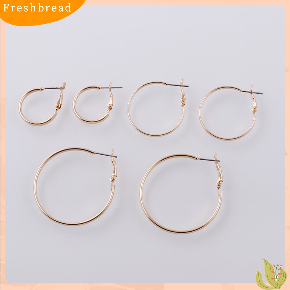 &lt; Freshbread &gt; 3pasang Wanita Bergaya Halus Berbentuk C Geometris Lingkaran Hoop Anting Perhiasan Hadiah