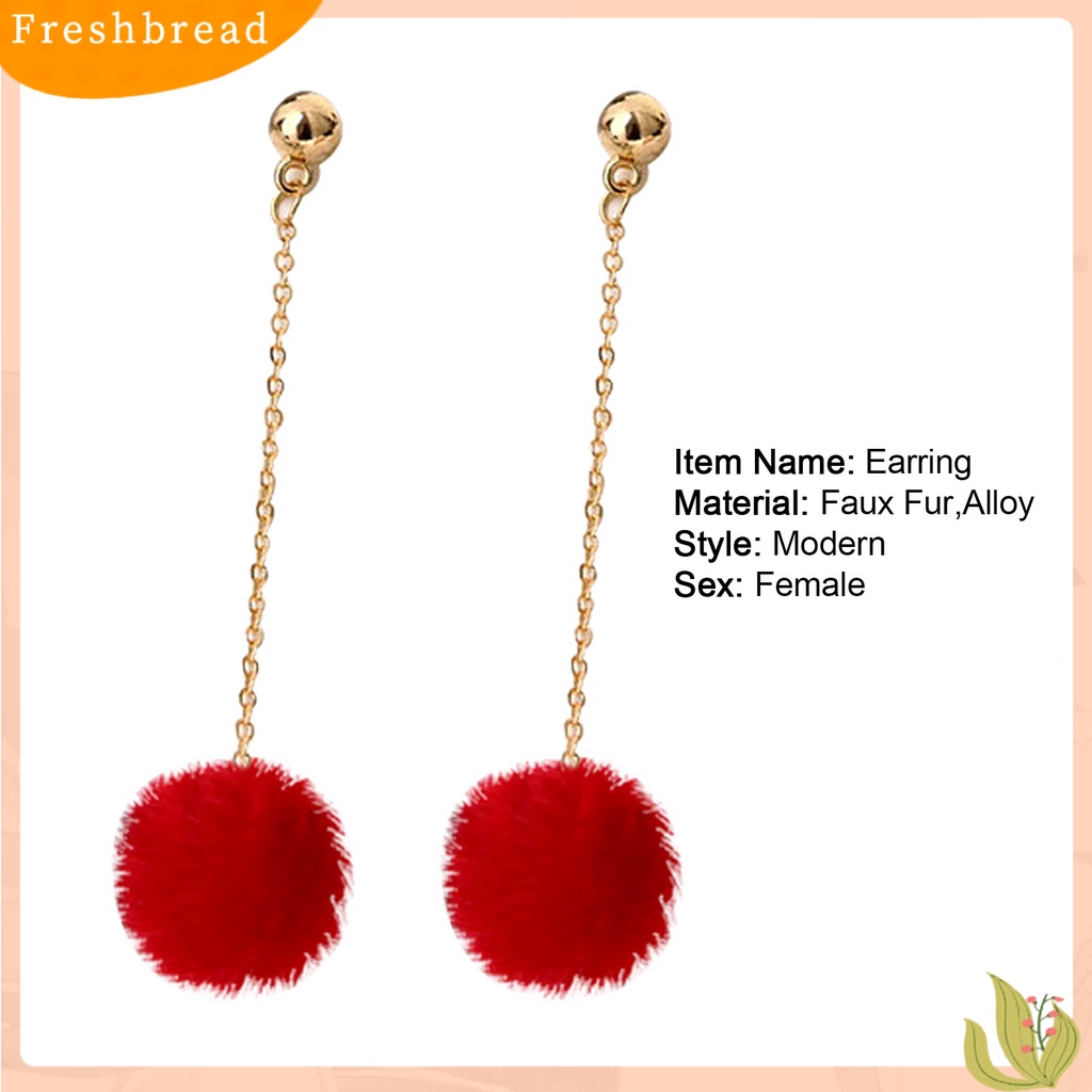 &lt; Freshbread &gt; 1pasang Anting Wanita Perhiasan Fashion Ringan 5warna Fluffy Ball Anting Menjuntai Panjang Untuk Cocktail