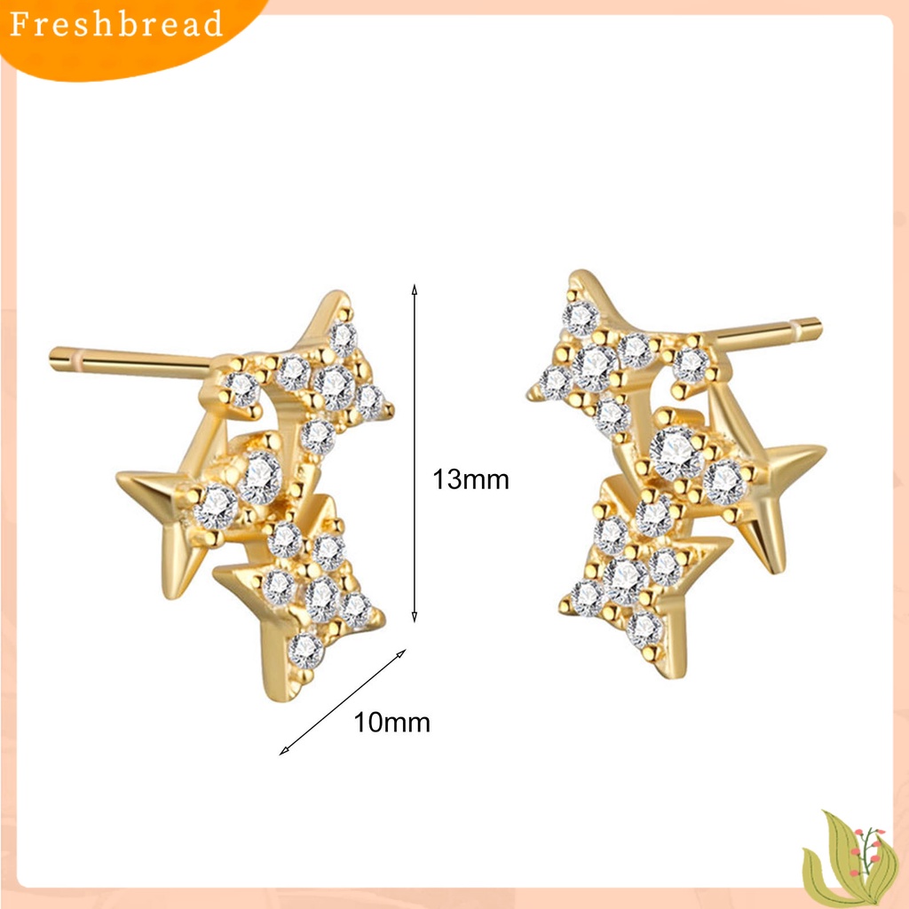 &lt; Freshbread &gt; Wanita Anting Bentuk Bintang Cahaya Mewah Berlian Imitasi Mengkilap Lady Earrings Hadiah Ulang Tahun