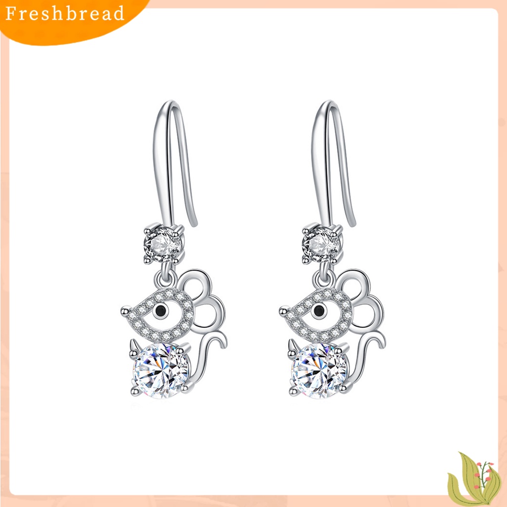 < Freshbread > Wanita Bergaya Berlian Imitasi Bentuk Tikus Alloy Anti-Alergi Kait Anting Eardrop