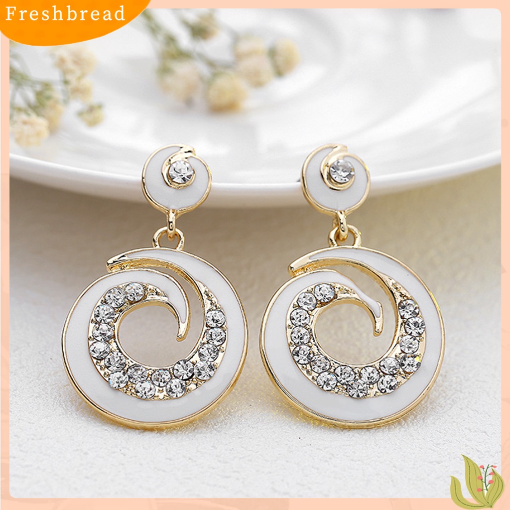 &lt; Freshbread &gt; 1pasang Anting Wanita Berlian Imitasi Warna Kontras Anting Drop Stainless Bulat Untuk Pacaran