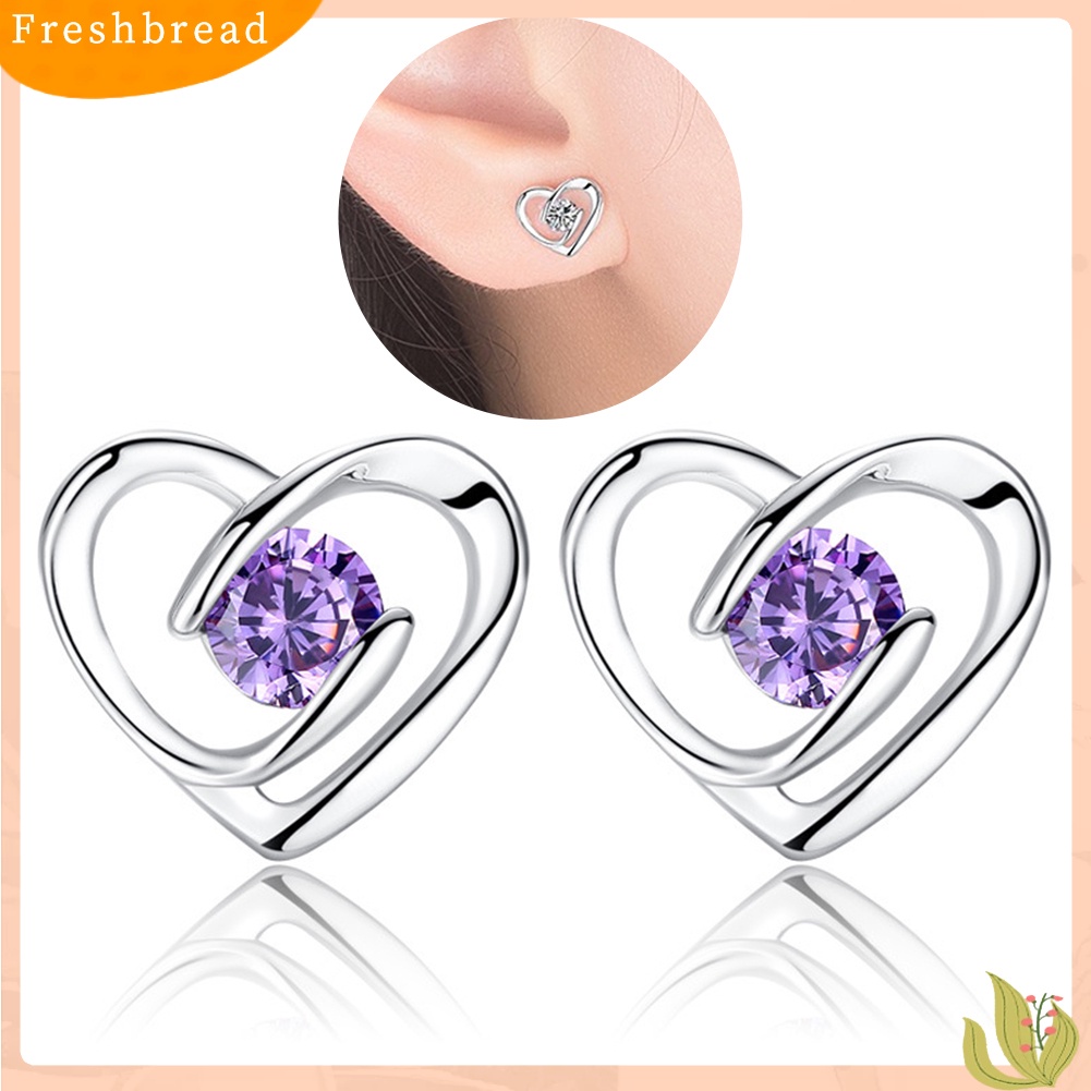 &lt; Freshbread &gt; Fashion Wanita Cubic Zirconia Hias Swirl Jantung Telinga Stud Anting Perhiasan Hadiah