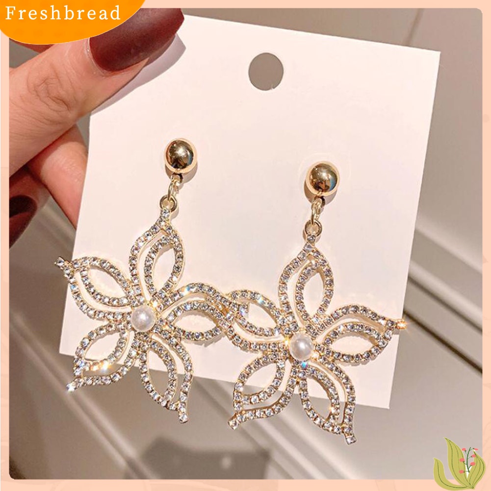 &lt; Freshbread &gt; Fashion Wanita Berlian Imitasi Bintang Bunga Menjuntai Ear Drop Earrings Pesta Perhiasan Hadiah