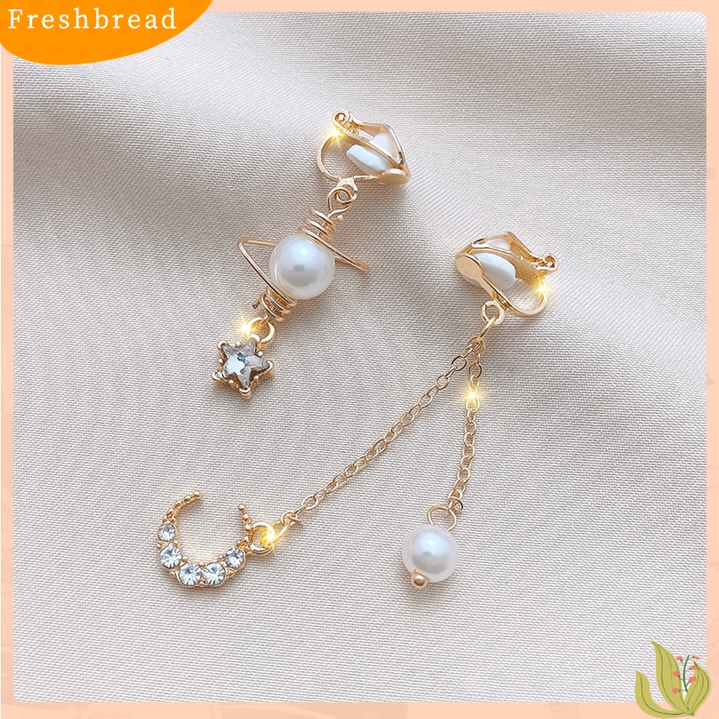 &lt; Freshbread &gt; 1pasang Klip Anting Busur Jumbai Perhiasan Tanpa Tindik Berlian Imitasi Drop Earrings Hadiah Ulang Tahun