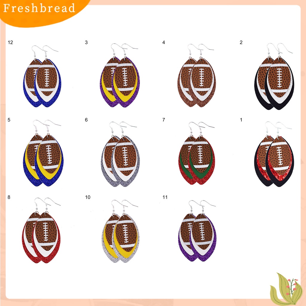 &lt; Freshbread &gt; 1pasang Anting Menjuntai Ringan Multi-layer Kulit Imitasi Vintage Unik Football Hook Earring Untuk Wanita