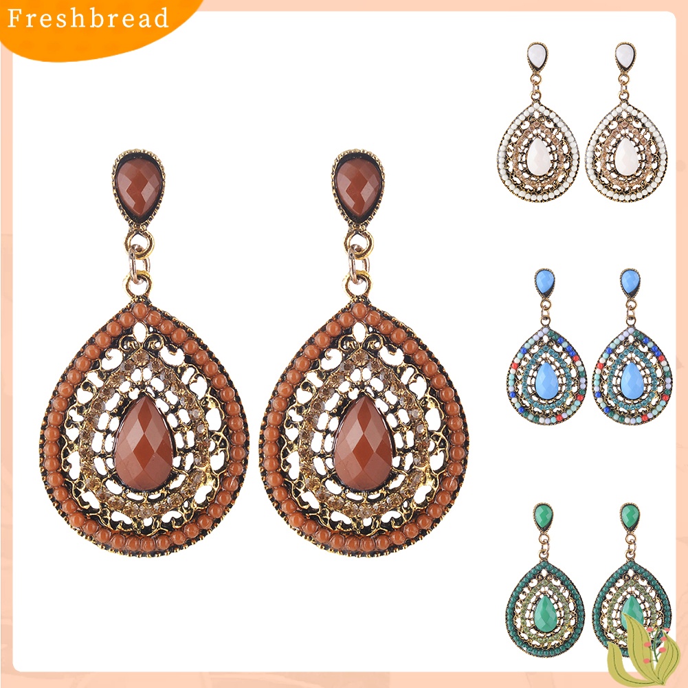 &lt; Freshbread &gt; Boho Wanita Berlian Imitasi Water Drop Menjuntai Ear Stud Earrings Pesta Perhiasan Hadiah