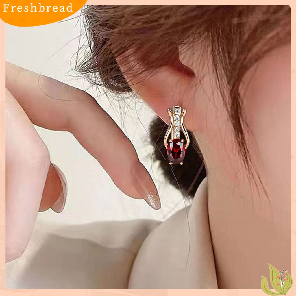 &lt; Freshbread &gt; 1pasang Drop Earrings Oval Potong Batu Permata Imitasi Temperamen Shiny Cubic Zirconia Tergabung Hadiah Wanita Mewah Menjuntai Anting Perhiasan Pernikahan