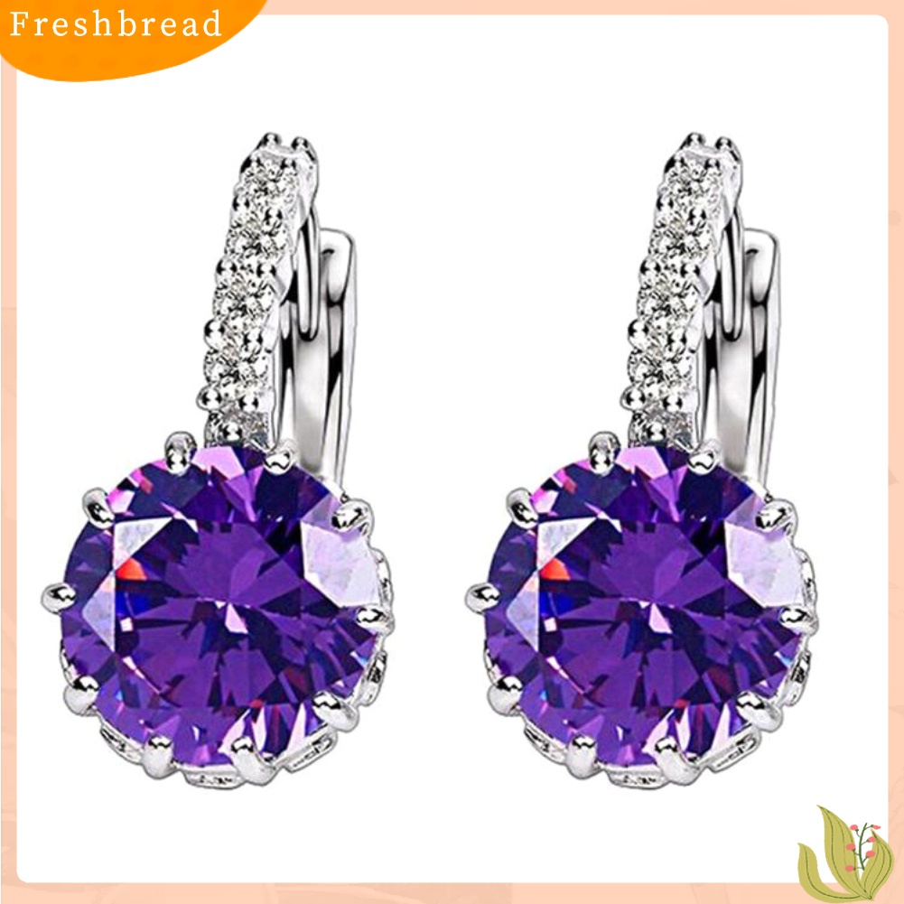 &lt; Freshbread &gt; Wanita Bulat Cubic Zirconia Hias Stud Anting Pernikahan Pertunangan Perhiasan Hadiah