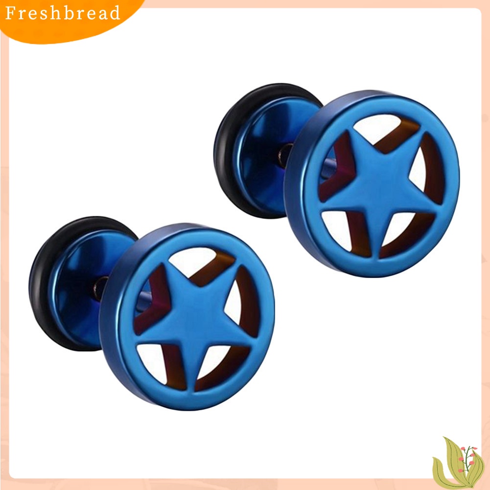 &lt; Freshbread &gt; Wanita Pria Pasangan Stainless Steel Berongga Bintang Barbel Anting Punk Ear Studs