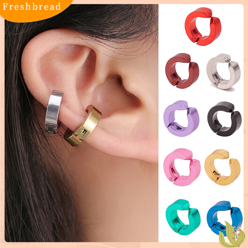 &lt; Freshbread &gt; 1pc Anting Klip Gaya Korea Warna Solid Anti Karat Punk Tahan Lama Hias Lingkaran Bulat Anti-Alergi Tanpa Tindik Lady Huggie Earrings Hadiah