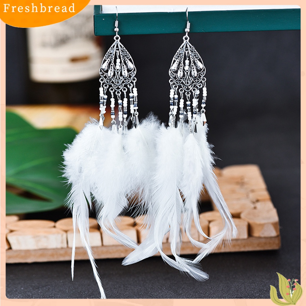 &lt; Freshbread &gt; 1pasang Anting Lady Gaya Bohemia Rumbai Bulu Anting Drop Etnik Untuk Pakaian Sehari-Hari