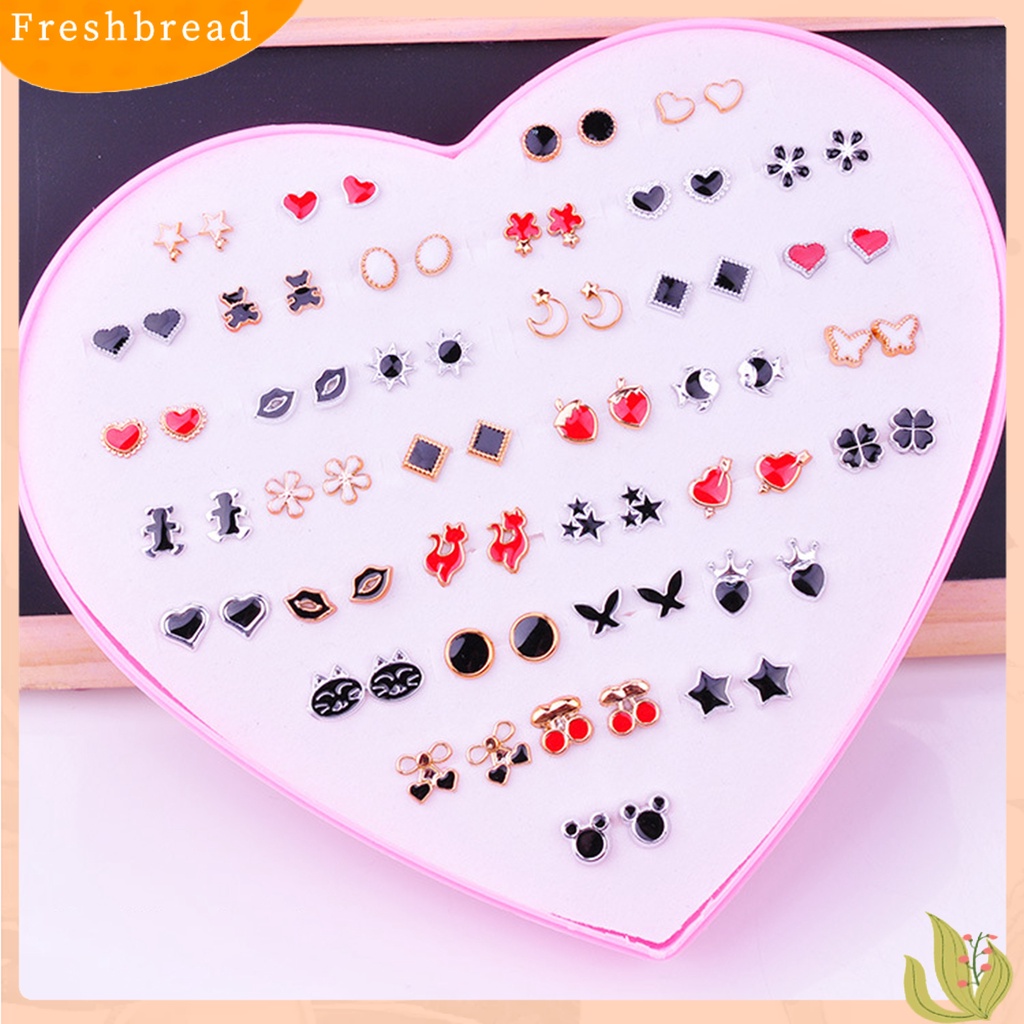 &lt; Freshbread &gt; 36pasang Wanita Ear Studs Set Shining Multiwarna Kartun Ringan Tidak Bahaya Hias Stainless Bentuk Berbeda Stud Earrings Set Hadiah