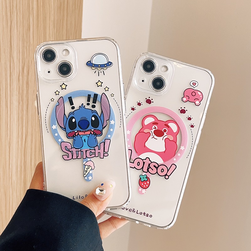 IPHONE Untuk Iphone14 13 12 11 Pro Max Magnetik Transparan Kartun Stitch Lucu Strawberry Bear Telepon Soft case