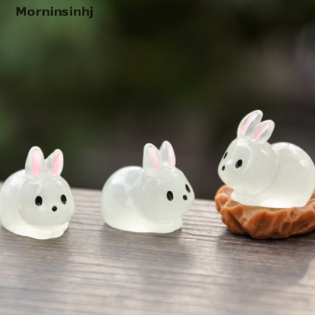 Mornin 5Pcs Boneka Kelinci Putih Mini Bercahaya Lanskap Mikro DIY Lansekap Hias Resin Ornamen id