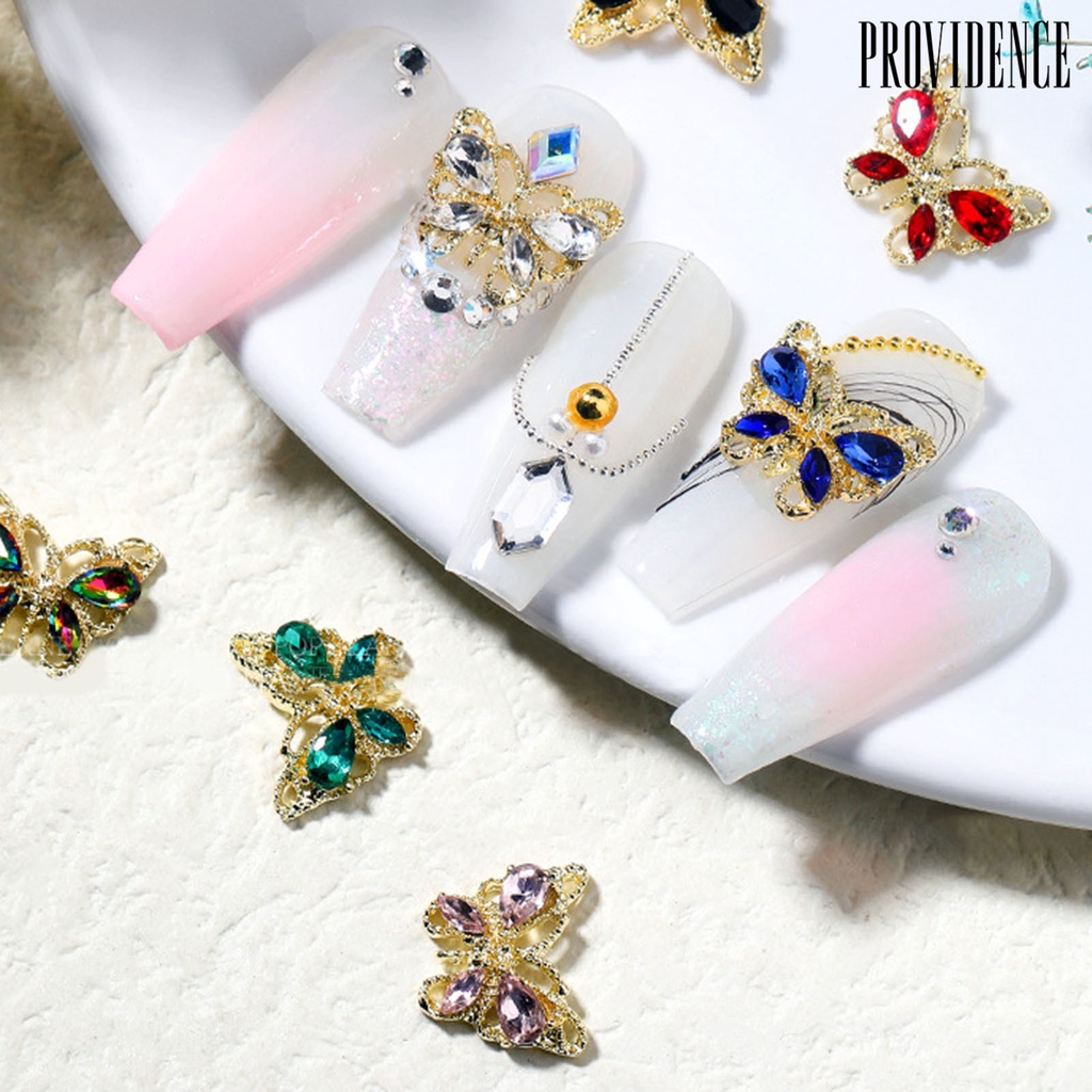 Providence 10Pcs Kuku Berlian Imitasi Tiga Dimensi Bersinar Mewah Bentuk Kupu-Kupu Mudah Diterapkan DIY Nail Art Nail-Beauty Faux Crystal Nail Jewelry Charms Perlengkapan Salon Kuku