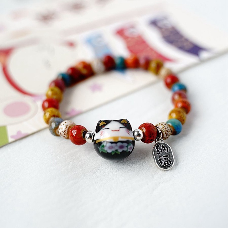 Lucky Cat Stone Beads Bracelet Bangles Sederhana Manis Gelang Keramik Untuk Wanita Gadis Hadiah Ulang Tahun Perempuan Pesona Perhiasan