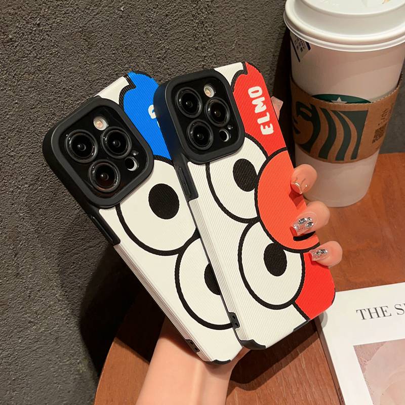 Men's Fashion Cool Leather Soft Case iP iPhone 7 8 Plus SE 2020 X XR XS Max 11 12 13 14 Pro Max 14 Plus Phone Case Camera Protect Cookie Monster Elmo Cartoon