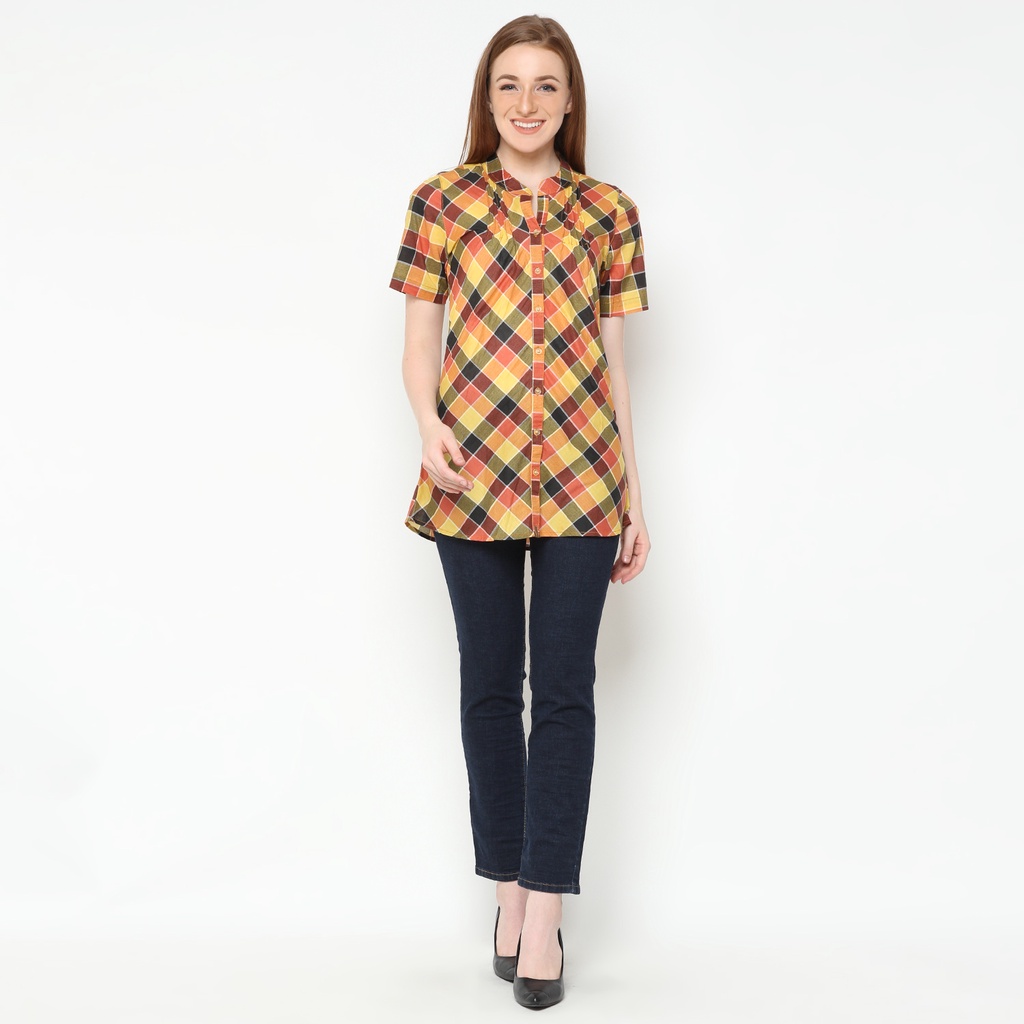 Mobile Power Ladies Basic Plaid Shirt Short Sleeve - Multi Color L8141
