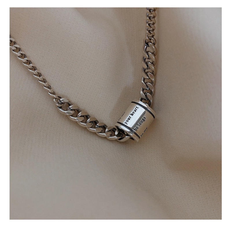 Goldkingdom Fashion Perhiasan Aksesoris Ready Stock Perak Disepuh Silinder Marcasite Retro Pasangan Kalung Perempuan Niche Desain Rasa Temperamen Mewah.