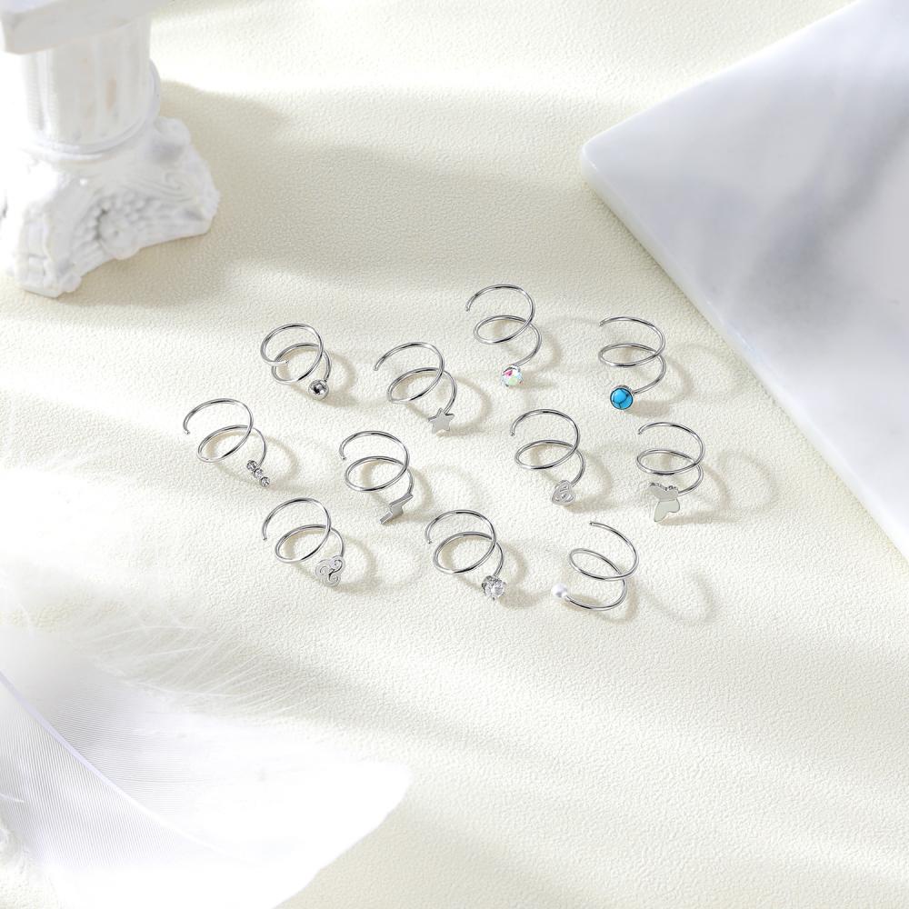 1pc Stainless Steel Lapisan Ganda Tindik Hidung Kupu-Kupu Kristal Hidung Memutar Cincin Hoop Anting Tindik Tulang Rawan Telinga