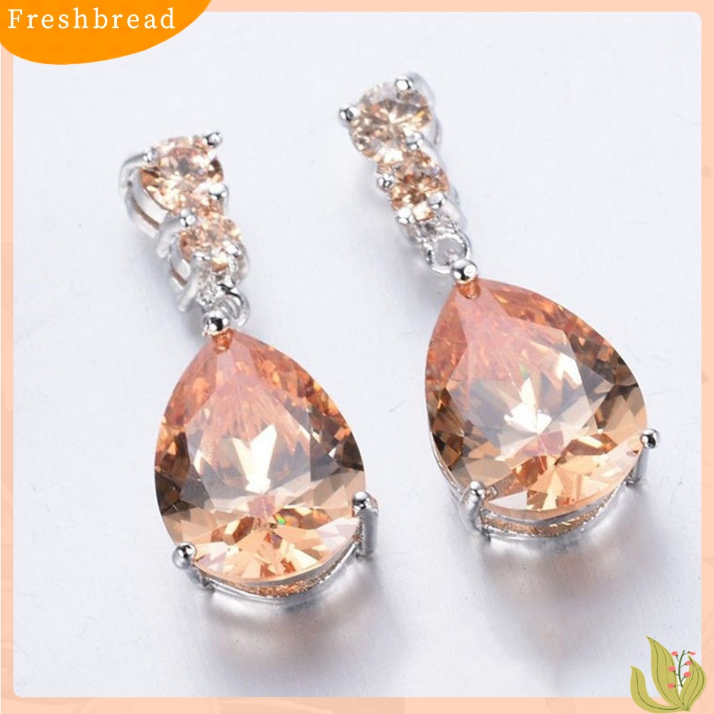 {In Stock} Fashion Wanita Teardrop Cubic Zirconia Hias Menjuntai Stud Earrings Perhiasan Hadiah
