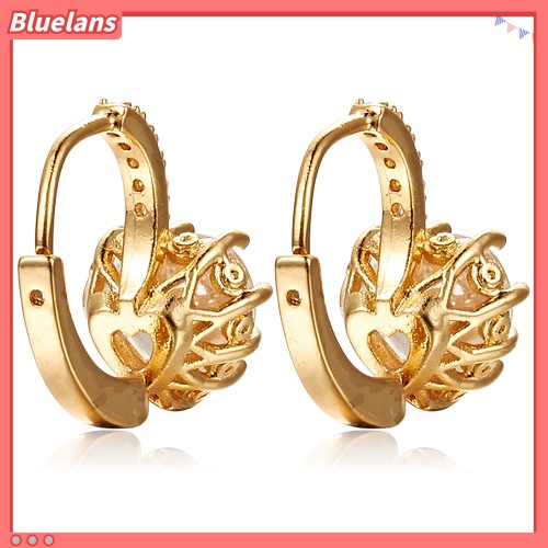 {In Stock} 9K Berlapis Emas Hati Berlian Imitasi Anting Hoop Eardrop Selebriti Perhiasan Wanita