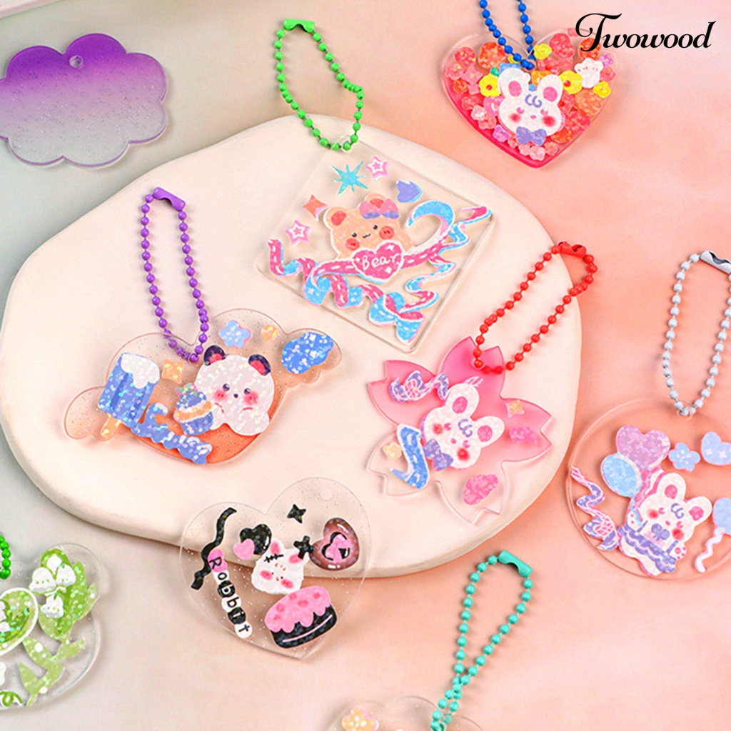 Twowood 10Pcs/Set Gantungan Kunci Liontin Glitter Gradasi Transparan Manik-Manik Rantai Akrilik Hadiah Multi-Gaya Kerajinan DIY Kunci Gantungan Liontin Perlengkapan Rumah