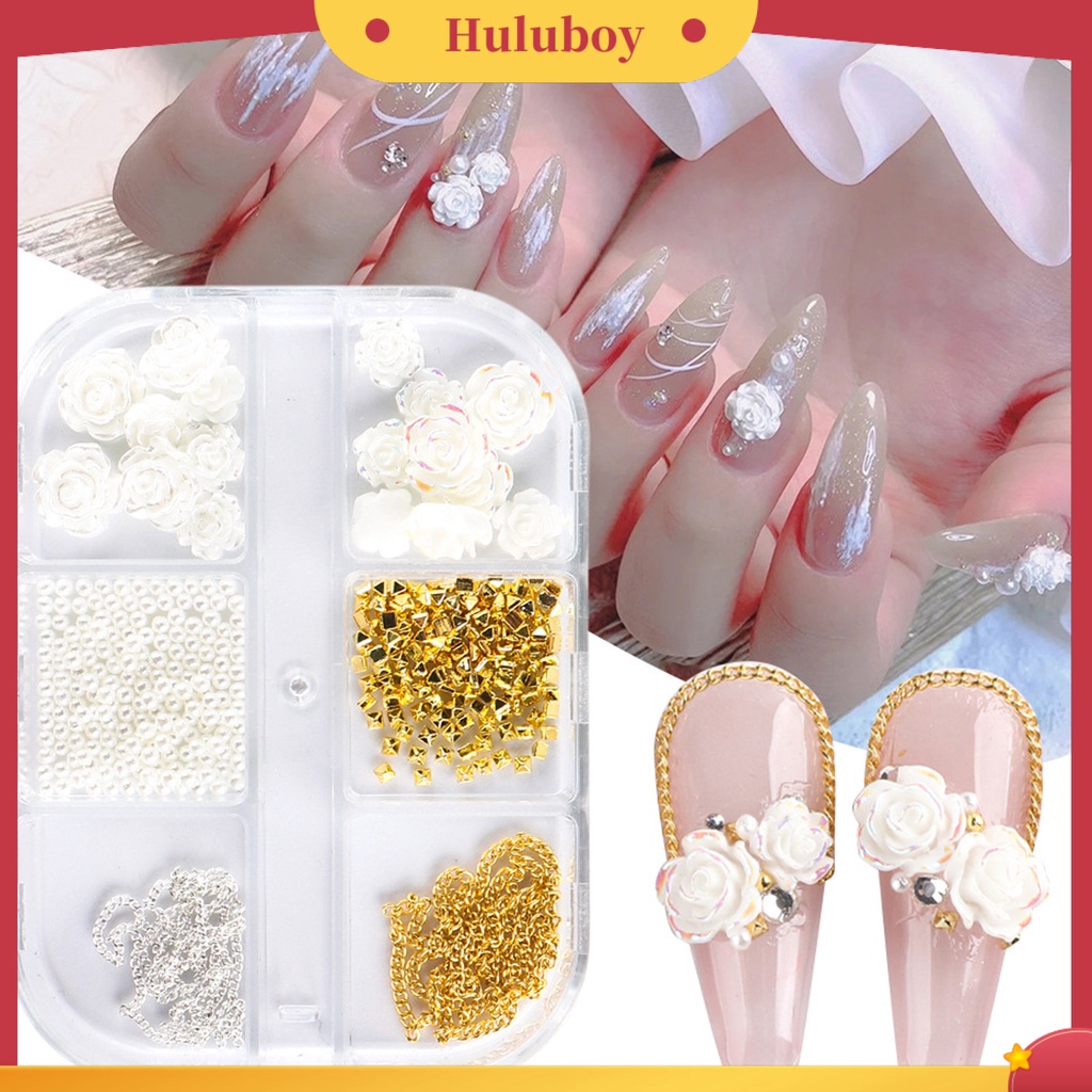 {In Stock} 1kotak Hiasan Kuku Tampilan Realistis Efek Visual Mengkilap Bentuk Kreatif Mudah Diterapkan 6kisi Camelia Pesona Kuku Palsu Manicure Decor Perlengkapan Kuku