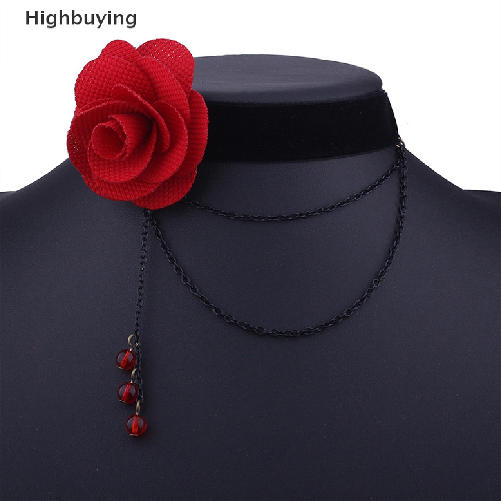 Hbid Kalung Choker Liontin Charm Bunga Mawar Vintage Untuk Wanita Gothic Lace Choker Glory