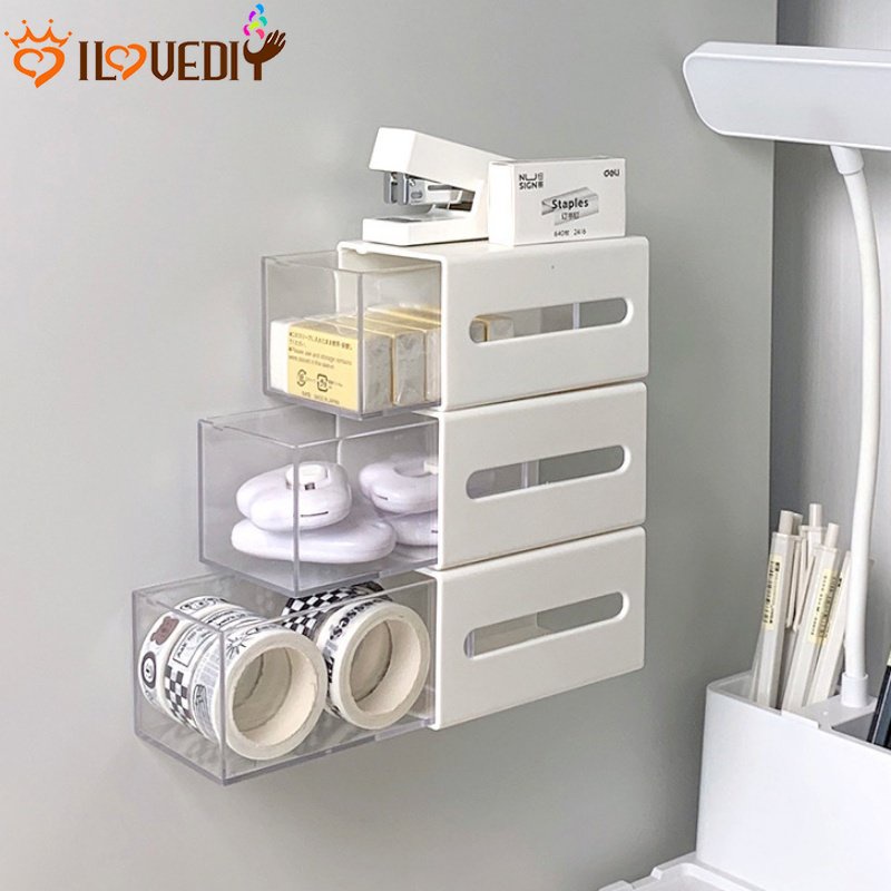 Alat Tulis Tarik Jewel Case Stackable Home Storage Container Kotak Penyimpanan Barang Yang Dipasang Di Dinding Cotton Swab Lipstik Organize Bin