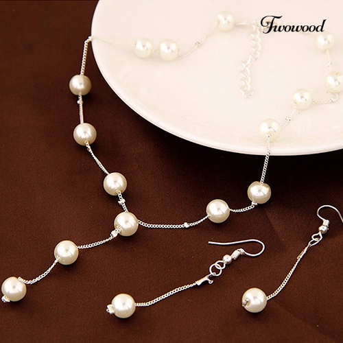 Twowood Princess Sweet Banquet Set Perhiasan Mutiara Imitasi Kalung Gelang Anting