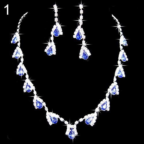 Twowood Wanita Mempesona Cubic Zirconia Kalung Kristal Liontin Anting Set Perhiasan Pengantin