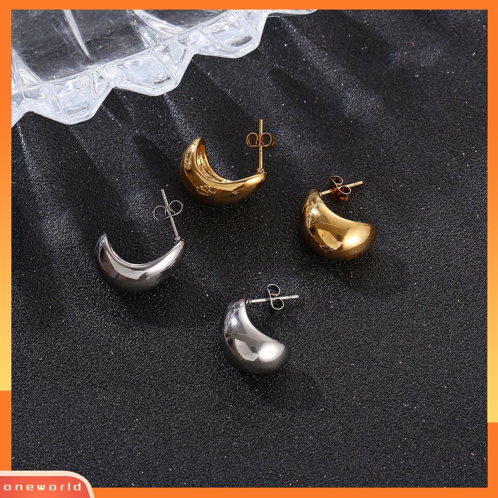 [OWR] 1pasang Ear Studs Retro Stainless Steel Dipoles Hypoallergenic Minimalis Open Hoop Metal Lingkaran Anting Perhiasan Fashion
