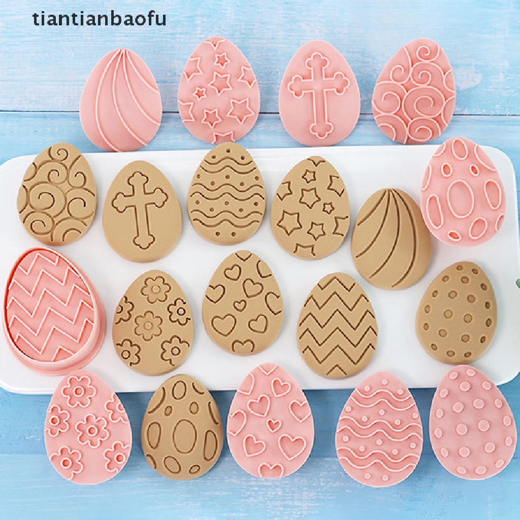 [tiantianbaofu] 10 Pcs Telur Paskah Biskuit Cetakan Cookie Cutters Stamp Press Fondant Gula craft Baking Alat Dekorasi Pesta Butik