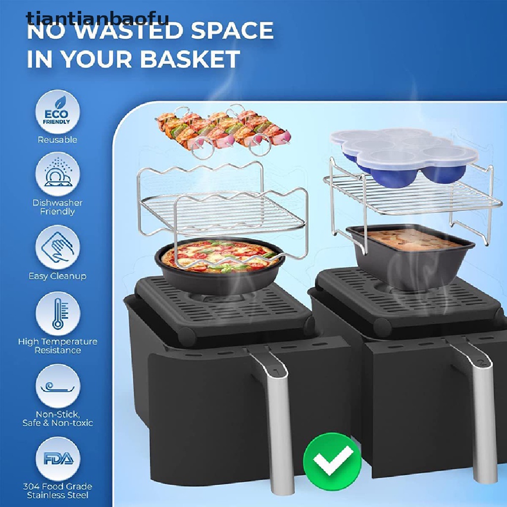 [tiantianbaofu] Air Fryer Rack Double Basket Air Fryers Stainless Steel Grill Holder Air Fryer Aksesoris Rak Masak Rak Roti Bakar Untuk Butik Oven