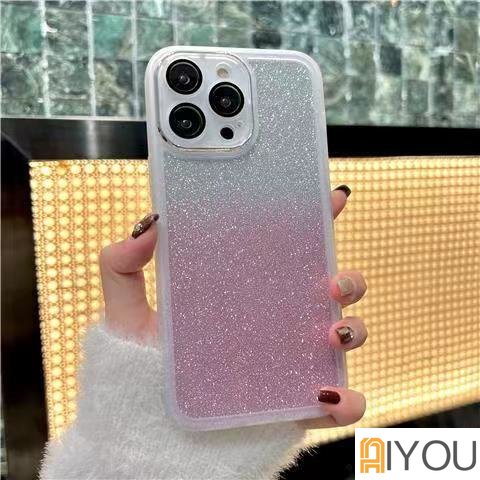 IPHONE Bling Glitter Warna Gradasi Casing Ponsel Untuk Iphone14Plus11 12 13 14 Pro Max Lensa Mewah Warna Permen Shockproof Soft TPU Cover