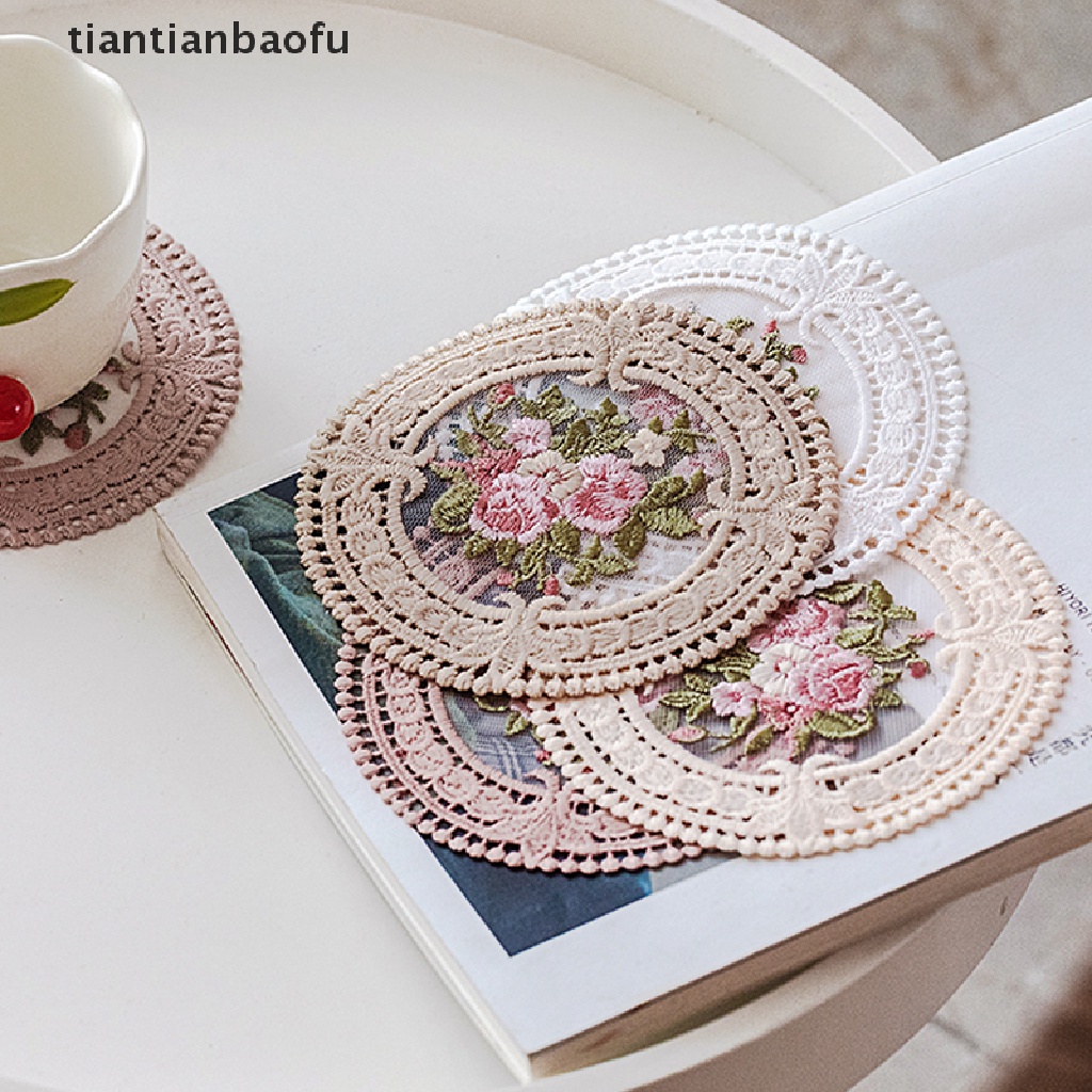 [tiantianbaofu] 11.8cm Vintage Lace Coaster Tatakan Bordir Craft Mangkok Cangkir Kopi Coaster Butik