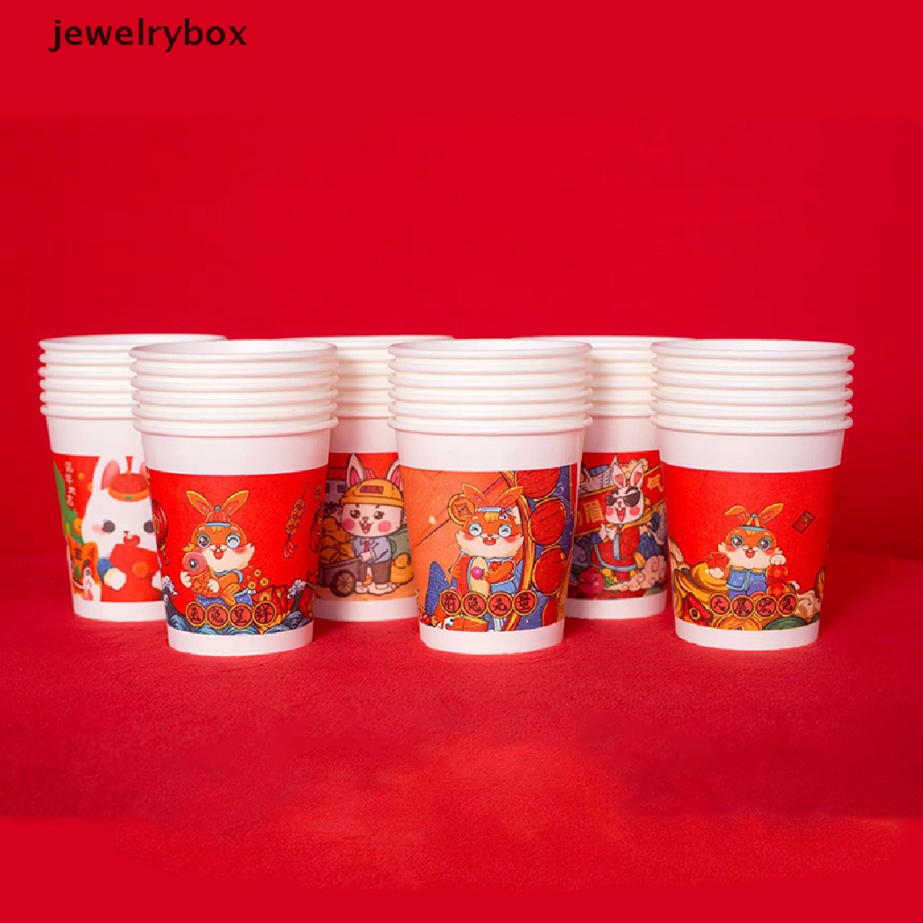[jewelrybox] 50pcs/pack Gelas Kertas Sekali Pakai Menebal Desain Kelinci Cangkir Perjamuan Pernikahan Butik