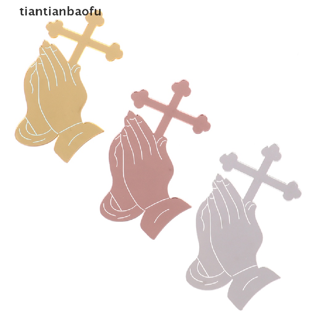 [tiantianbaofu] 5 Pcs Mirror Acrylic Cross Cupcake Topper Baptisan Perlengkapan Dekorasi Kue Butik